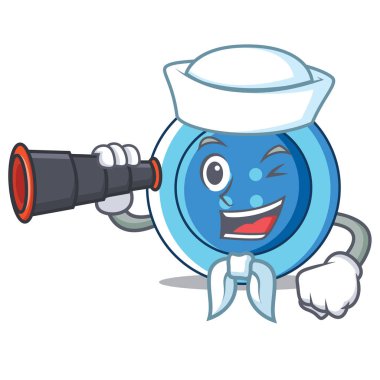 Denizci dürbün giyim düğmesini karakter karikatür ile