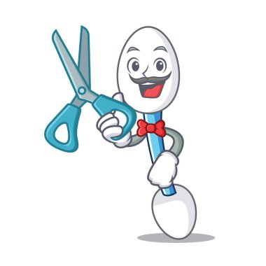 Kuaför pamuklu çubukla karakter karikatür