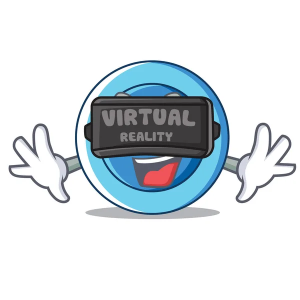 Con la ropa de realidad virtual botón personaje de dibujos animados — Vector de stock