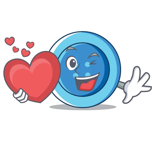Avec coeur vêtements bouton personnage dessin animé — Image vectorielle