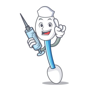 Hemşire pamuklu çubukla karakter karikatür