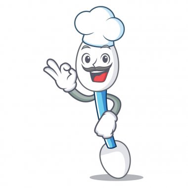 Şef pamuklu çubukla karakter karikatür