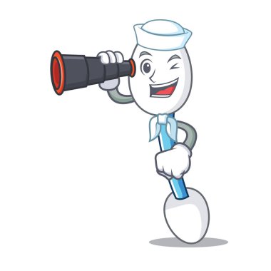 Denizci dürbün pamuklu çubukla maskot karikatür ile