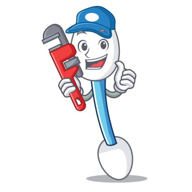 Tesisatçı pamuklu çubukla maskot çizgi film