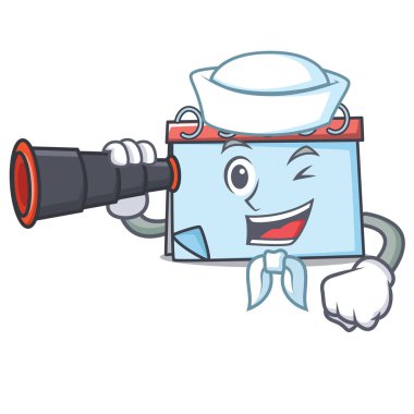Denizci dürbün takvim maskot karikatür tarzı ile