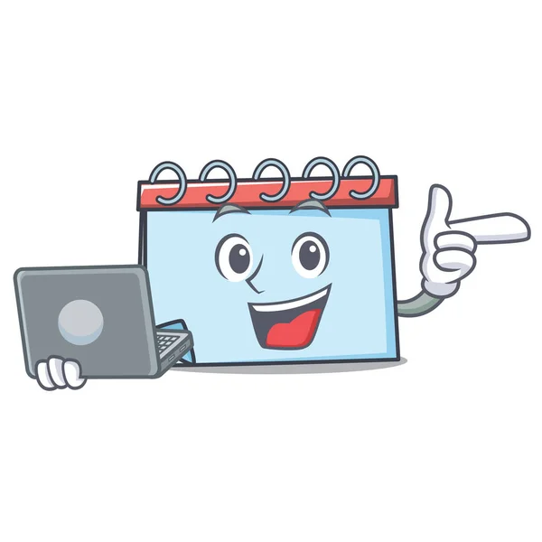 With laptop calendar character cartoon style — Stock Vector