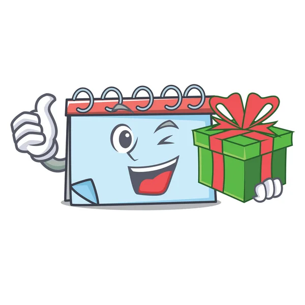 Con regalo calendario mascota estilo de dibujos animados — Vector de stock