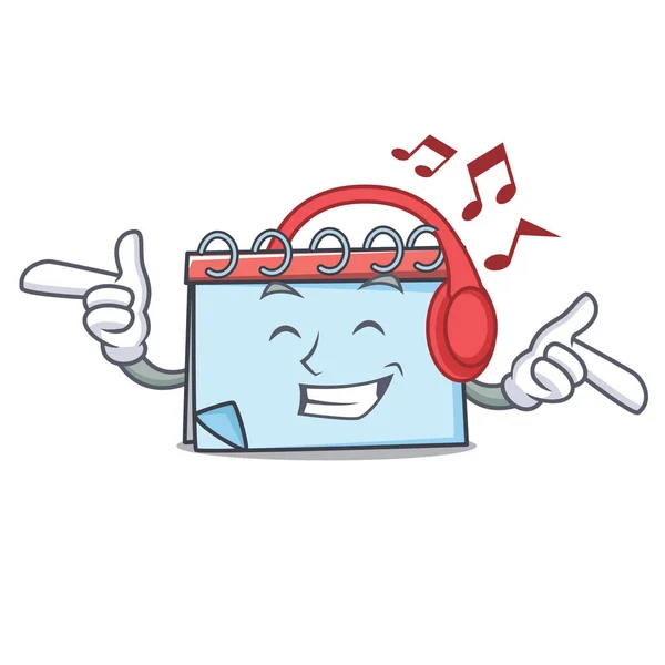 Ascolto musica calendario mascotte stile cartone animato — Vettoriale Stock