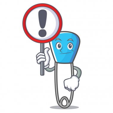 İşareti çengelli iğne karakter karikatür ile