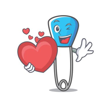 Kalp çengelli iğne maskot karikatür ile