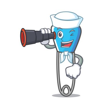 Denizci dürbün çengelli iğne maskot karikatür ile