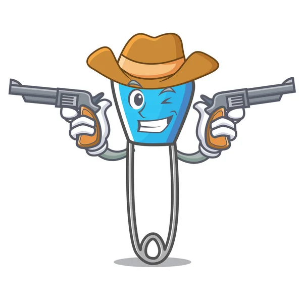 Cowboy épingle de sécurité personnage dessin animé — Image vectorielle