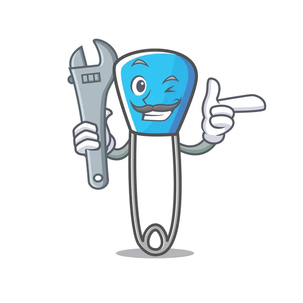 Mecânica de segurança pin mascote cartoon — Vetor de Stock