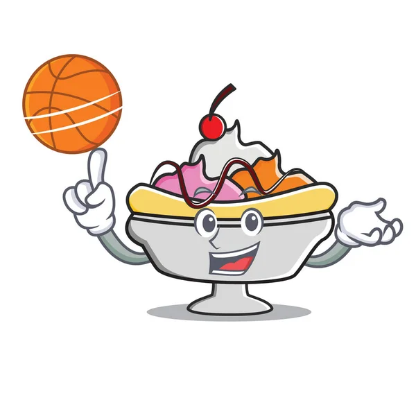 Con baloncesto banana split personaje de dibujos animados — Archivo Imágenes Vectoriales