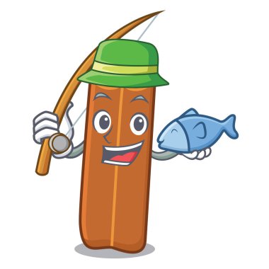 Tarçın maskot karikatür tarzı Balık tutma