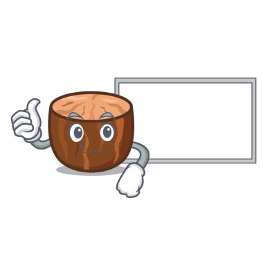 Başparmak yukarıya kurulu küçük hindistan cevizi karakter karikatür tarzı ile