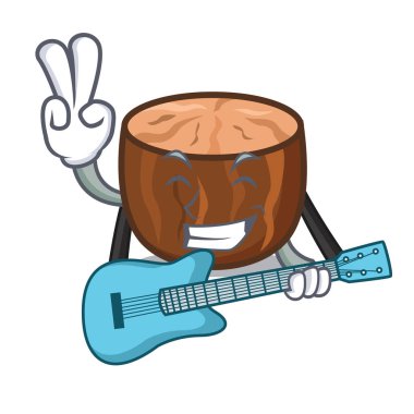 Gitar küçük hindistan cevizi maskot karikatür tarzı ile