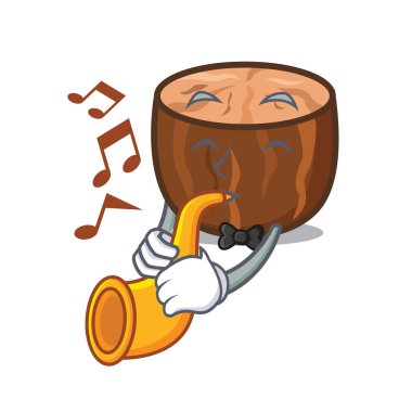 Trompet Hindistan cevizi maskot karikatür tarzı