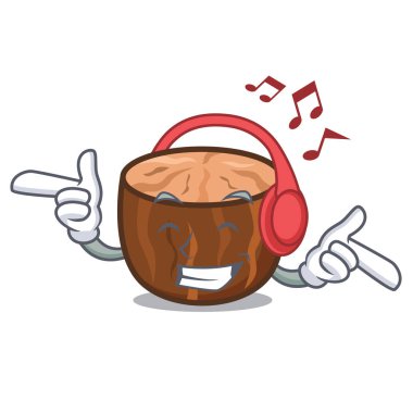 Dinleme müzik Hindistan cevizi maskot karikatür tarzı