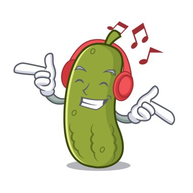 Dinleme müzik turşu maskot karikatür tarzı