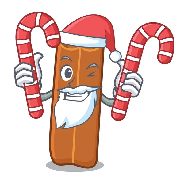 Santa con caramelo canela mascota estilo de dibujos animados — Vector de stock