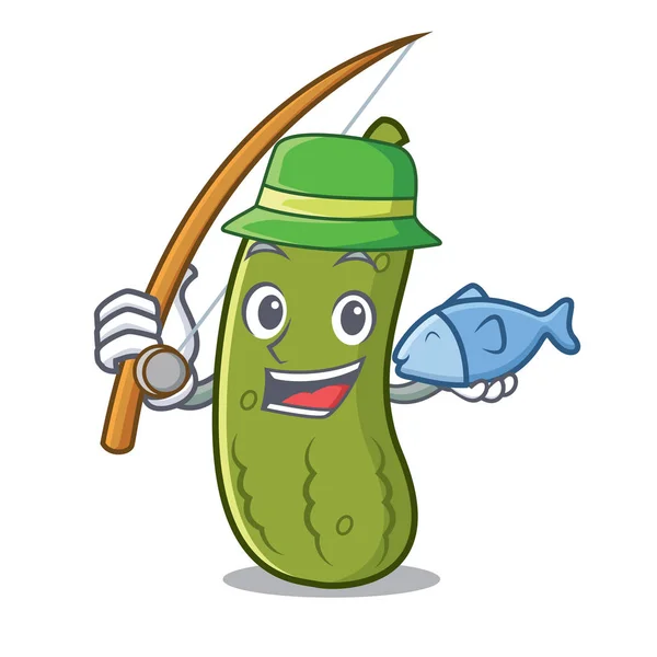 钓鱼泡菜吉祥物卡通风格 — 图库矢量图片