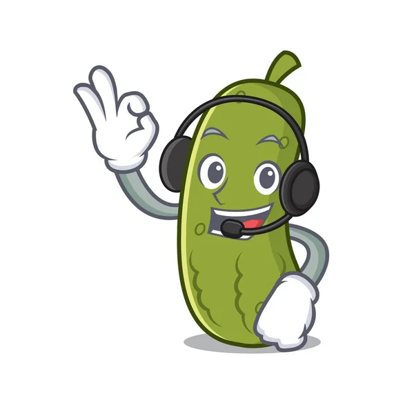 耳机泡菜吉祥物卡通风格 — 图库矢量图片