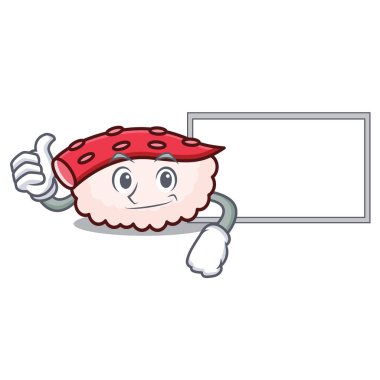 Başparmak yukarıya kurulu tako suşi karakter karikatür ile