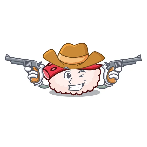 Cowboy tako sushi personagem desenho animado — Vetor de Stock