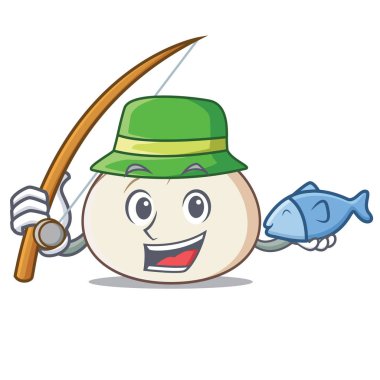 Balık tutma dimsum maskot karikatür tarzı