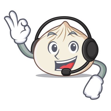 Kulaklık dimsum maskot karikatür tarzı ile