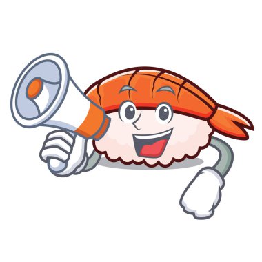 Megafon ebi suşi karakter karikatür ile