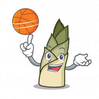 Basketbol bambu ile karakter karikatür ateş