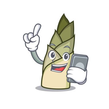 Telefon bambu ile karakter karikatür ateş