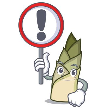 Karakter karikatür işareti bambu ile ateş