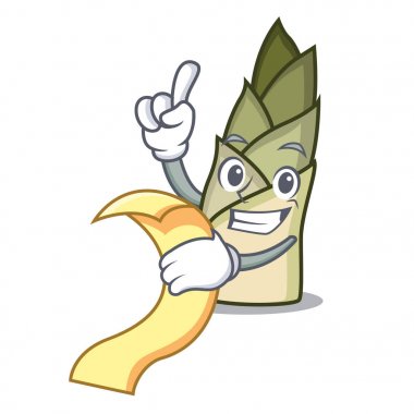 Maskot çizgi film menü bambu ile ateş