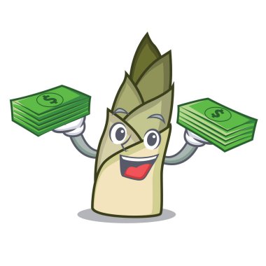 Maskot çizgi film para bambu ile ateş