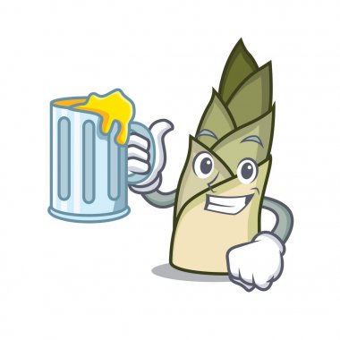 Maskot karikatür suyu bambu ile ateş