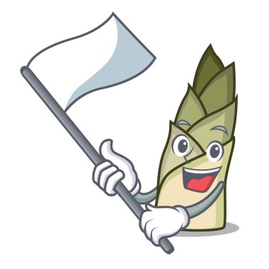 Maskot karikatür bayrak bambu ile ateş