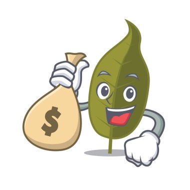 Para çantası defne yaprağı karakter karikatür ile