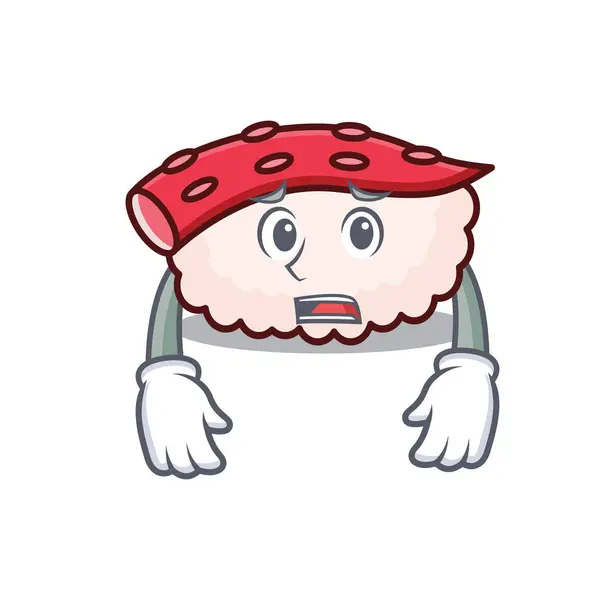Medo tako sushi mascote desenhos animados — Vetor de Stock