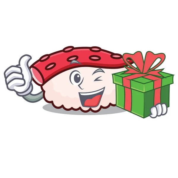 Con regalo tako sushi mascota de dibujos animados — Vector de stock