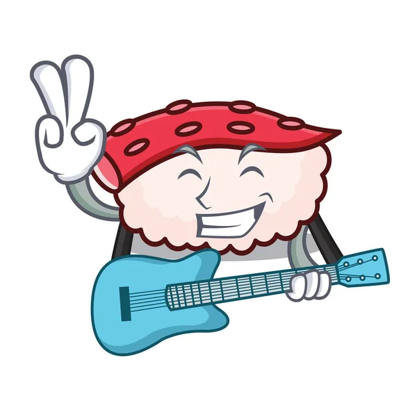 With guitar tako sushi mascot cartoon — Stock Vector