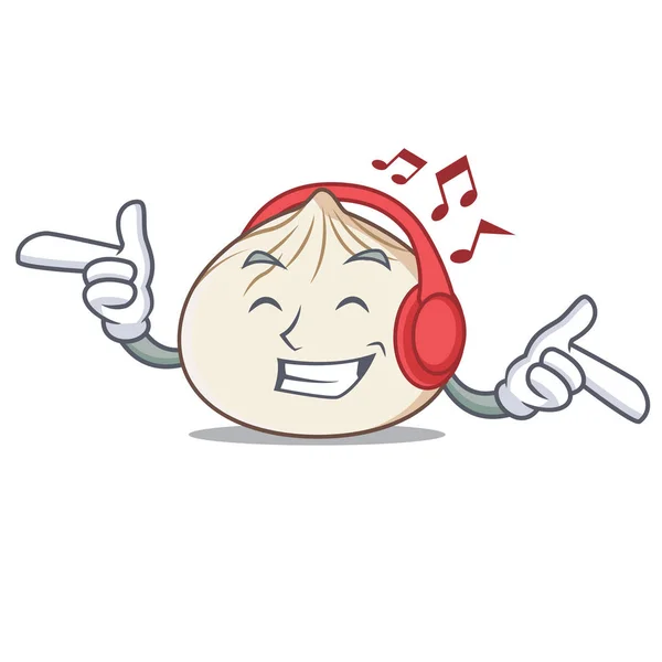 Listening music dimsum mascot cartoon style — Stock Vector