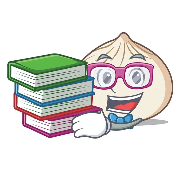 Estudante com livro dimsum mascote estilo cartoon — Vetor de Stock