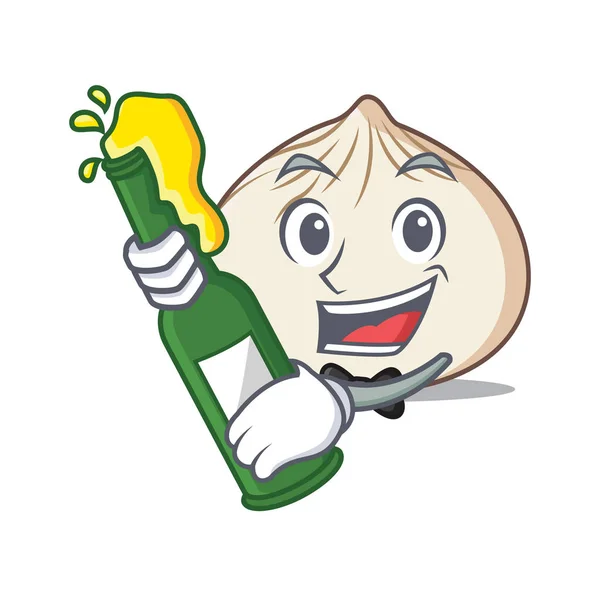 Com cerveja dimsum mascote estilo cartoon — Vetor de Stock