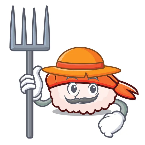 Farmer ebi sushi personagem desenho animado — Vetor de Stock