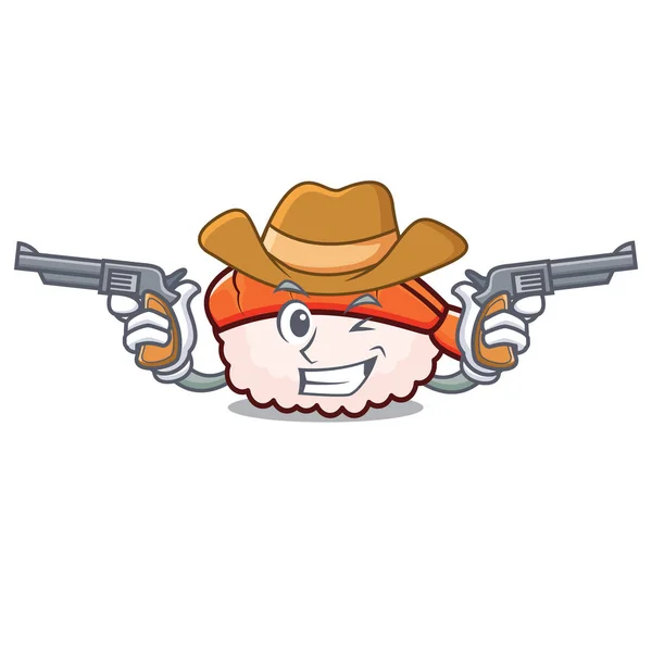 Cowboy ebi Sushi Charakter Cartoon — Stockvektor