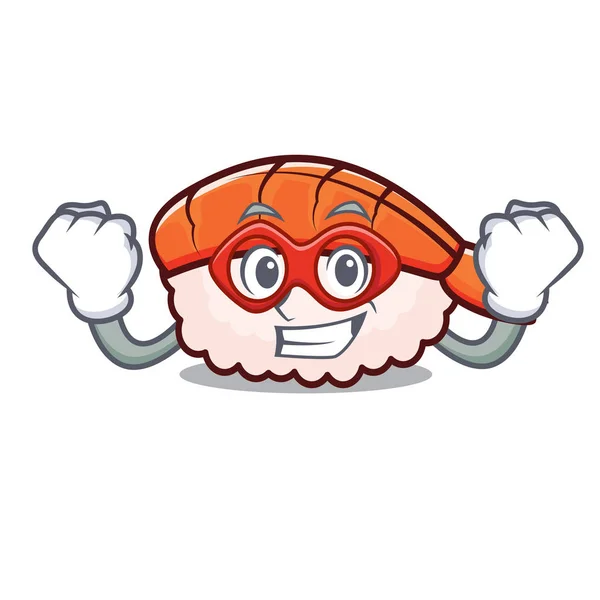 Super herói ebi sushi personagem desenhos animados — Vetor de Stock