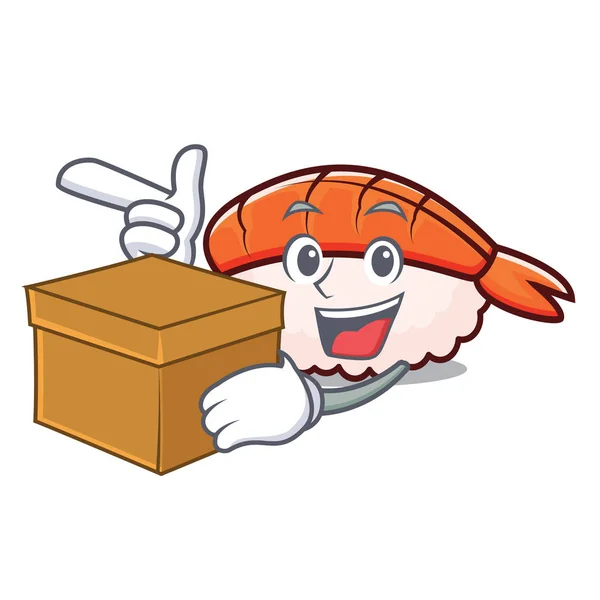 Kotak ebi sushi karakter kartun - Stok Vektor